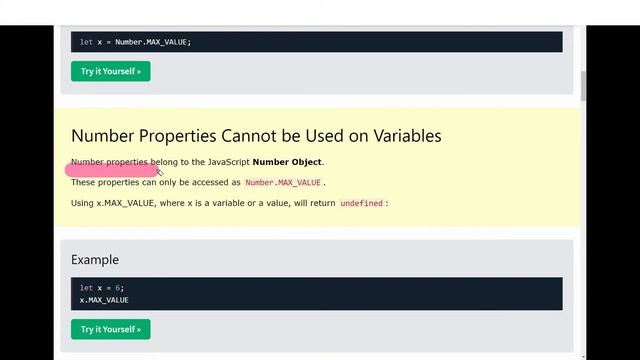 JavaScript Number Properties - w3schools -  Chapter 22