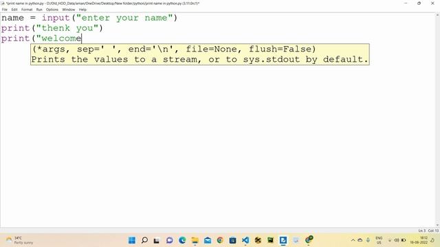 python tutorials for beginners | how to print your name in python | python for beginner's.