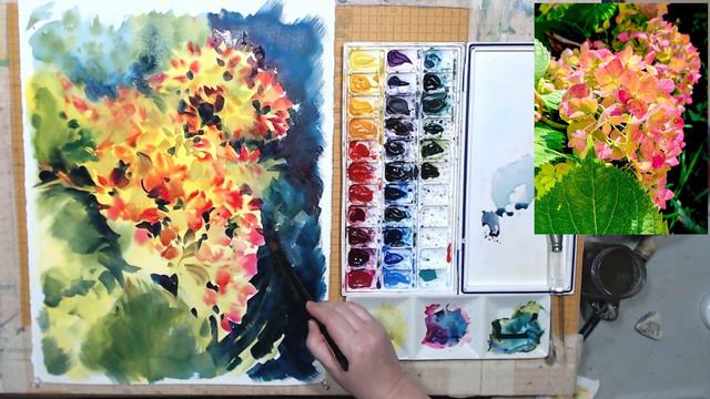 Loose hydrangea flowers painting with watercolor and PanPastel смотреть онлайн