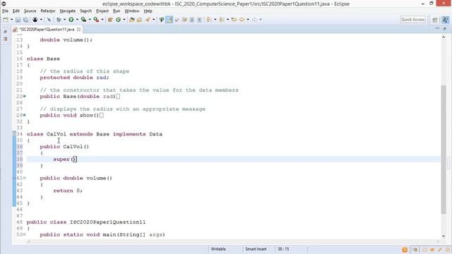 Class XII 2020 ISC Computer Science Paper-1 Q-11 Solved | Java | Inheritance & Interface