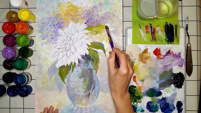 "Красная хризантема", гуашь смотреть онлайн