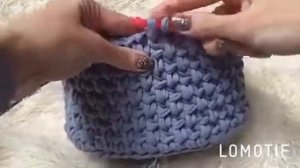 Узор крючком для корзинки из ленточной пряжи.