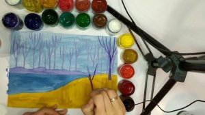 Пейзаж осень. Рисуем осенний пейзаж, учимся рисовать деревья, осень красками