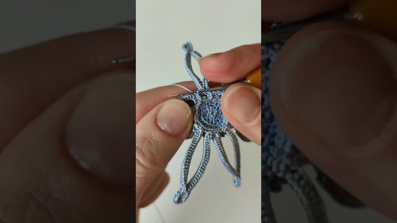 Часть 14. Обвязка цветочка 1,2 ряды. смотреть онлайн