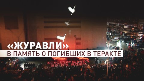 Акция «Журавли» на здании «Крокуса» в память о погибших в теракте