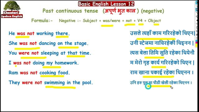 Basic English Lesson 12  Past Continuous Tense  in  Nepali Learn English In Nepali