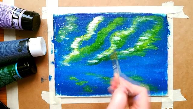 Как нарисовать СЕВЕРНОЕ СИЯНИЕ акрилом | Простой урок рисования красками | Рисунок для начинающих