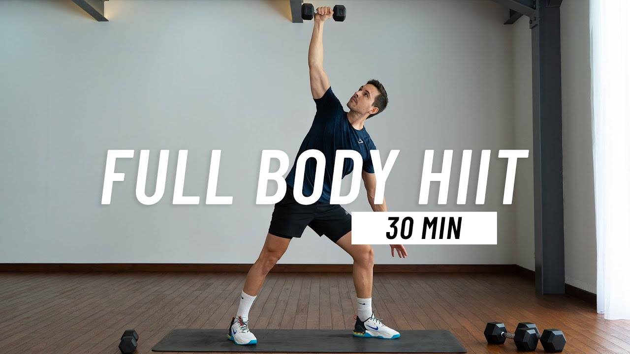 Oliver Sjostrom - 30 MIN FULL BODY DUMBBELL HIIT Workout - No Repeat, No Jumping, Strength Training