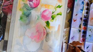 КИТАЙ. Абстрактная интерьерная картина акварелью.