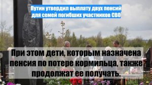 Путин утвердил выплату двух пенсий для семей погибших участников СВО