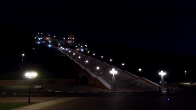 Чкаловская лестница , ночью. (4K) Chkalov stairs at night.