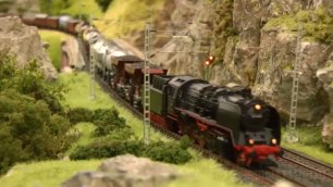 макет железной дороги H0 с паровозами и паровыми поездами