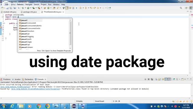 How to print date and time in Java | Using Eclipse |Java Programming | Part : 8