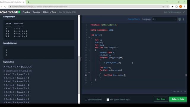 Day: 29 Bitwise AND  // Hackerank Coding Solution in c++ #c #cpp #python #hackerrank