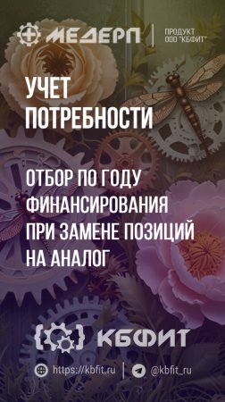 КБФИТ: МЕДЕРП. Учет потребности: Отбор по году финансирования при замене позиций на аналог