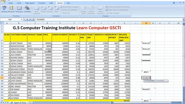 All Errors Formula In MS Excel | reference error | value error | division error | formula error.
