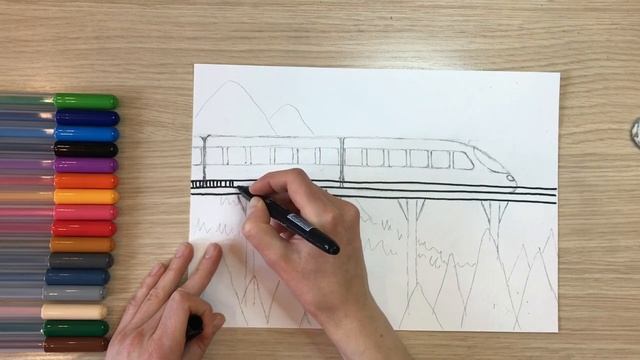 Рисунок железная дорога. Поезд рисунок для детей. Как нарисовать поезд. Мост рисунок