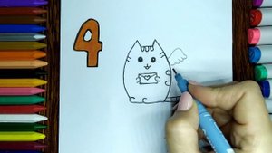 Как легко поэтапно нарисовать милого влюбленного кота Пушина. Уроки рисования для детей