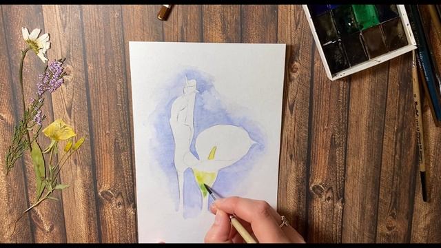 Как нарисовать цветы белые Каллы. Акварель для начинающих. Пошаговое рисование