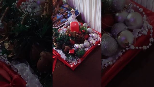 Коробка из под конфет и новогодние украшения)