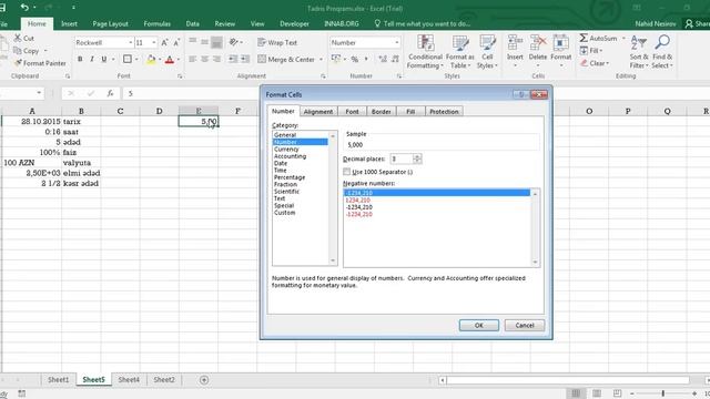 55 dərsə Excel: Dərs 3.2 - Exceldə valyuta, ədəd və s. xana tipləri смотреть онлайн