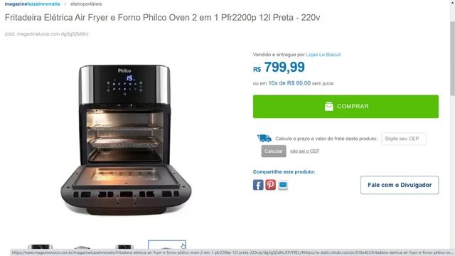 Fritadeira Elétrica Air Fryer e Forno Philco Oven 2 em 1 Pfr2200p 12l Preta - 220v смотреть онлайн
