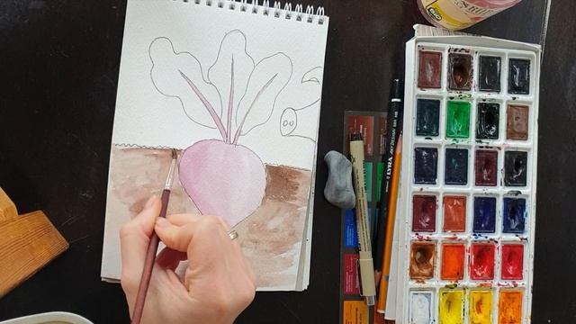 Овощные фаткы - РИСУЕМ СВЕКЛУ. Акварель для взрослых и детей. Овощи и интересные овощные факты смотреть онлайн