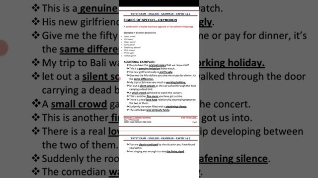 TNTET ENGLISH GRAMMAR FIGURES OF SPEECH OXYMORON EXPLANATION IN TAMIL/STUDY MATERIAL/ONLINE CLASS