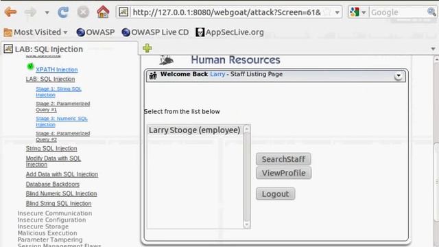 WebGoat 5.3 - Stage 3 - Numeric SQL Injection смотреть онлайн