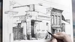 Рисунок - тушь, перо... Городской пейзаж. Таймлапс #рисунок #картина #художник