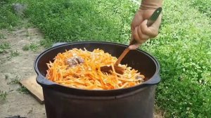 Как приготовить плов в казане на открытом огне