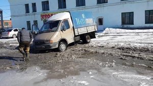 Газель застряла в луже