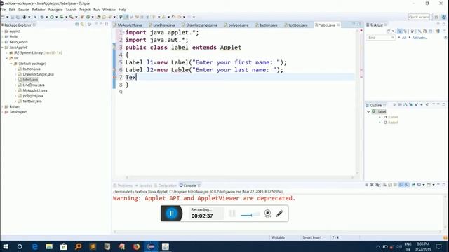 Adding Label in Java Applet смотреть онлайн