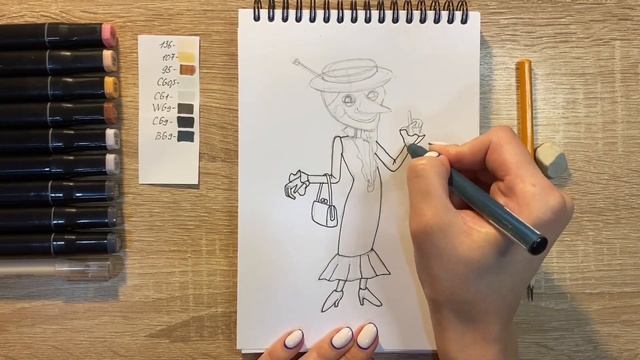 Как нарисовать Шапокляк карандашом и скетч маркерами | Рисунок для детей, поэтапно и легко смотреть онлайн