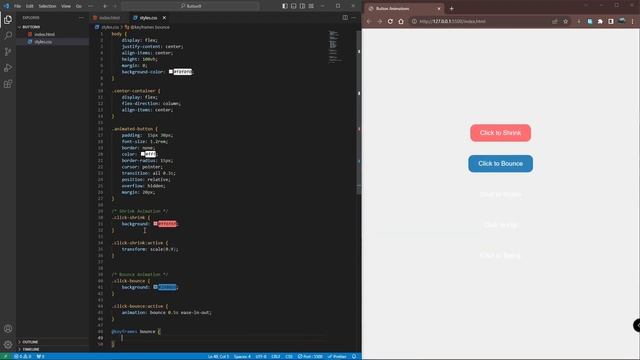 HTML AND CSS INTERACTIVITY: CREATE CLICK TO SHRINK, BOUNCE,  SHAKE,  FLIP, & SWING BUTTON ANIMATION