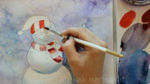 Снеговик акварелью