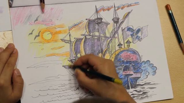 Урок рисования цветными карандашами с субтитрами смотреть онлайн