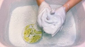 Mixing dry pastes and 4 cans cleaning powder. Squeezing sponge. Without gloves. ASMR