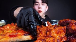 ASMR MUKBANG 페퍼로니 피자 하바네로 양념치킨 먹방 /PEPPERONI CHEESE PIZZA&FRIED CHICKEN REALSOUND チーズピザ辛いチキン モッパン