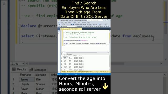 Find employees who are less than 'N' years old from date of birth #sqlserver