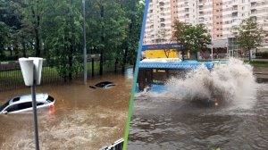 Москва ушла под воду в считанные секунды. Мощный ливень обрушился на столицу