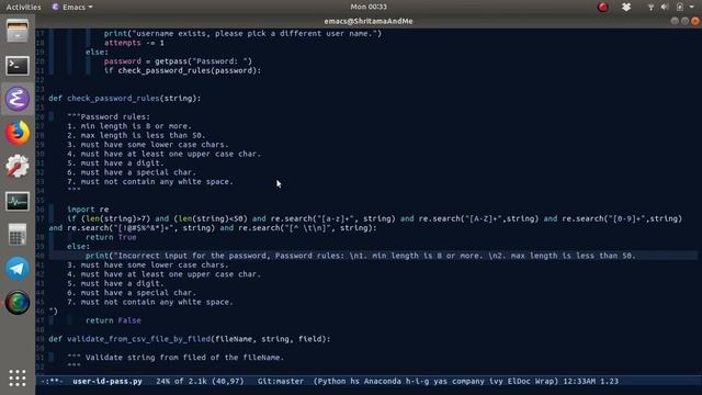 Emacs Screencast: EP02 login using hash in python (add user & validate functions)