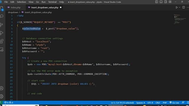 How to insert dropdown value database in PHP PDO ||  save dropdown value database in PHP PDO