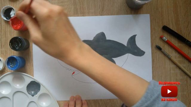 Рисуем Акулёнка. Акулёнок гуашью. смотреть онлайн