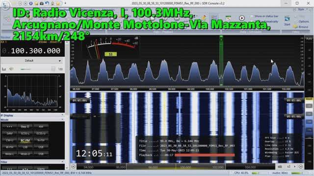 30.05.2023 09:05UTC, [Es], Radio Vicenza, Италия, 100.3МГц, 2154км