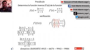 Determina la función inversa f’x de la función 𝑓𝑥=2𝑥+1 𝑥−1