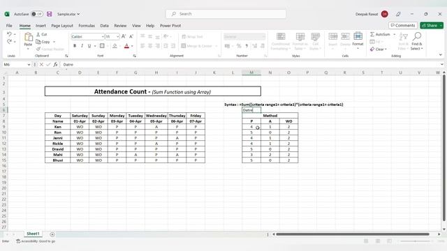 How to use SUM function in excel to count with multiple criteria