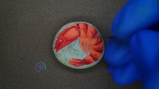 Креветка 🦐 Миниатюра на камне (рисунок темперой)