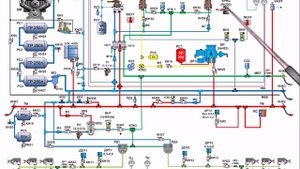 Пневматическая схема тепловоза ТЭМ18ДМ (торможение КВТ, замещение эл. торможения, работа КЛБ)