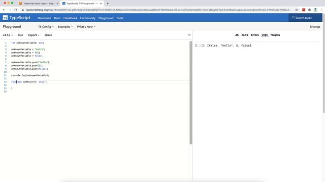 Typescript's types - unknown, any, void, null, undefined, never: Learning Typescript by example #00